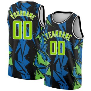 Black Neon Green-Blue 3D Pattern Design Geometric Shapes Authentic Custom  Basketball Jersey
