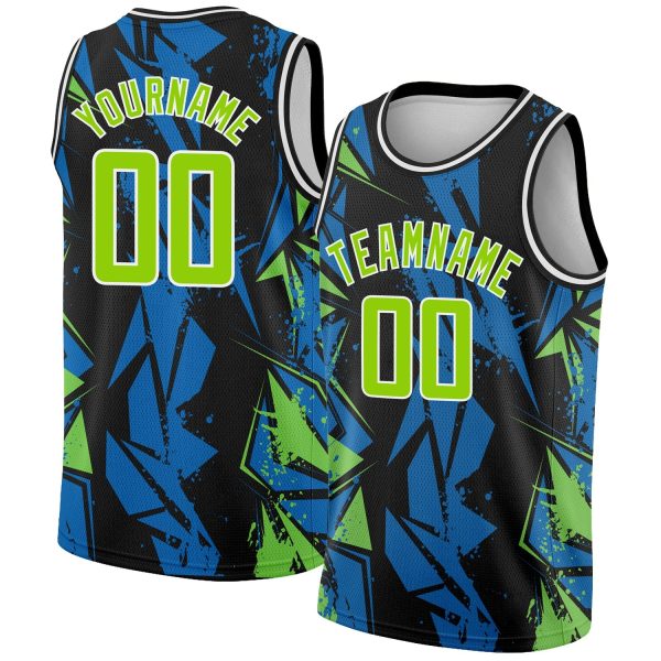 Black Neon Green-Blue 3D Pattern Design Geometric Shapes Authentic Custom  Basketball Jersey