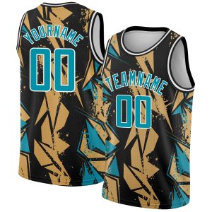 Black Panther Blue-Old Gold 3D Pattern Design Geometric Shapes Authentic Personalized Basketball Jersey
