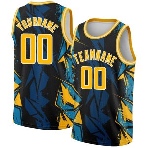 Black Gold-Blue 3D Pattern Design Geometric Shapes Authentic Personalized Basketball Jersey