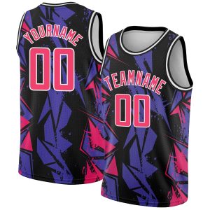 Black Pink-Purple 3D Pattern Design Geometric Shapes Authentic Personalized Basketball Jersey