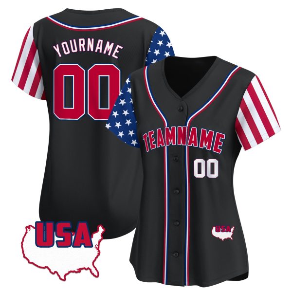 Black Red - White Personalized Baseball Jersey - American Map - Image 2