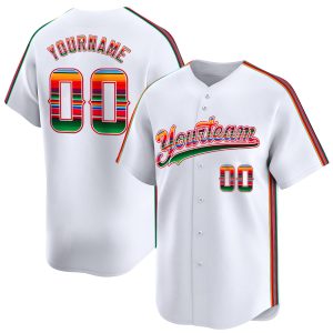 White Green - Red Mexico Serape Pattern Personalized Baseball Jersey