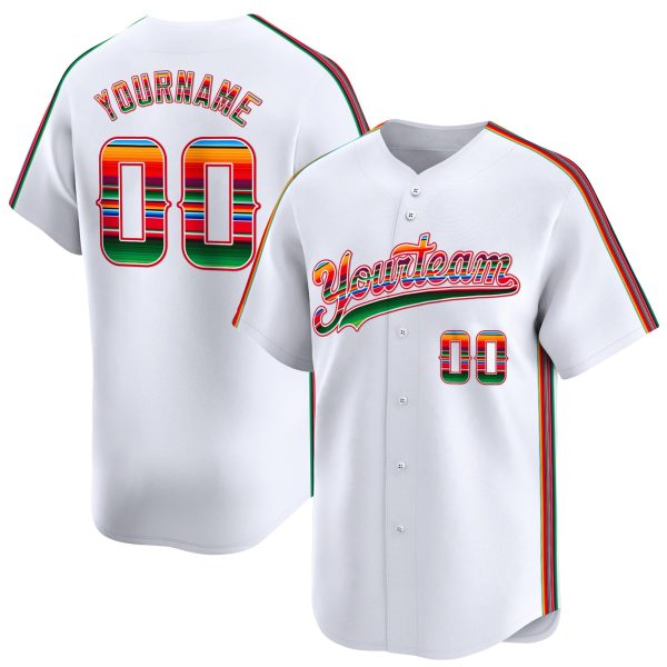 White Green - Red Mexico Serape Pattern Personalized Baseball Jersey