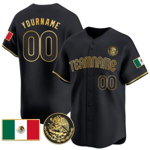 Black Mexico Gold - Black Eagle Patch Personalized Baseball Jersey