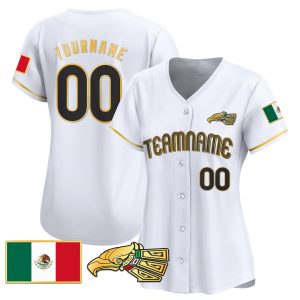White Gold-Black Mexico Gold Personalized Baseball Jersey
