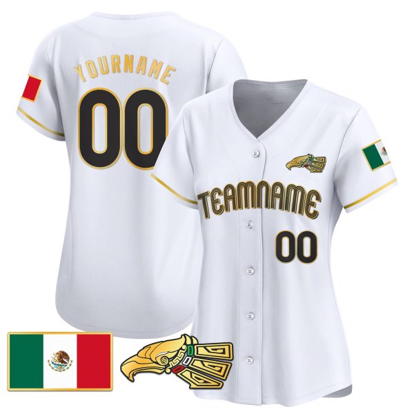 White Gold-Black Mexico Gold Personalized Baseball Jersey