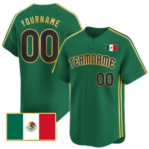 Green Mexico Gold - Black Stripes Personalized Baseball Jersey