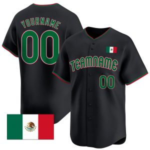 Black Green - Red Mexican Flag Sleeve Stripes Personalized Baseball Jersey