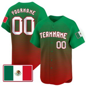 Green Red White - Red Mexico Horizontal Line Pattern Personalized Baseball Jersey