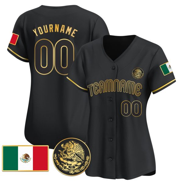 Black Mexico Gold - Black Eagle Patch Personalized Baseball Jersey - Image 2