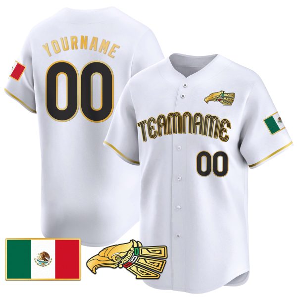 White Gold-Black Mexico Gold Personalized Baseball Jersey - Image 2