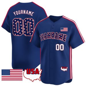 Royal Red - Royal Star & Stripes Pattern Personalized Baseball Jersey