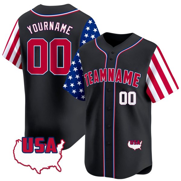 Black Royal - Red American Map Personalized Baseball Jersey