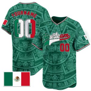 3D Green Red White Aztec Mexico Pattern Personalized Baseball Jersey