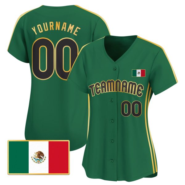 Green Mexico Gold - Black Stripes Personalized Baseball Jersey - Image 2