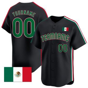 Black Green - Red Mexican Flag Stripes Personalized Baseball Jersey
