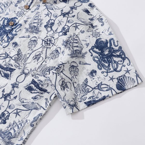 Hawaiian Shirt for Men - Marine Exploration Map Print Button-Down Short Sleeve Aloha Shirt for Casual Beach, Travel and Vacation Wear - Image 2