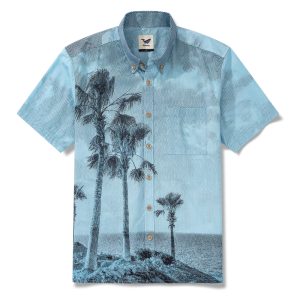 Hawaiian Shirt for Men with Blue Ocean Crest Print - Casual Beach and Travel Wear Button-Down Short Sleeve Aloha Shirt