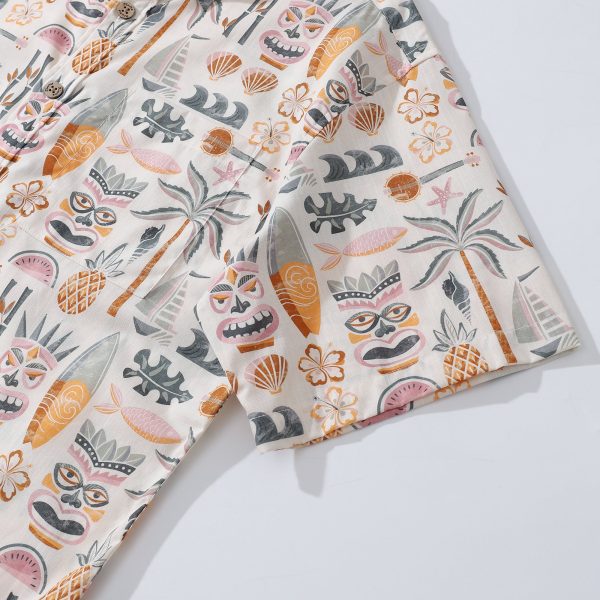 Fashion Hawaiian Shirt for Men - Tiki Beach by House of Haricot Button-Down Short Sleeve Aloha Shirt for Casual Beach, Travel and Vacation Wear - Image 2