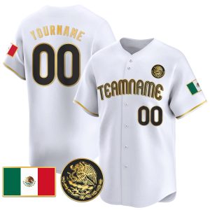 White Mexico Gold - Black Eagle Patch Personalized Baseball Jersey