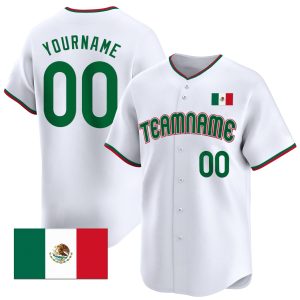White Green - Red Mexican Flag Sleeve Stripes Personalized Baseball Jersey