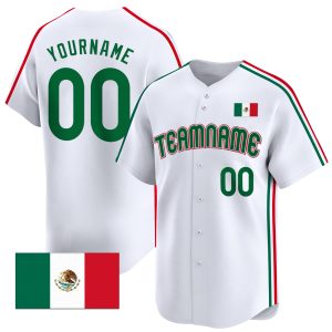 White Green - Red Mexican Flag Stripes Personalized Baseball Jersey