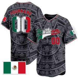3D Black Red White Aztec Mexico Pattern Personalized Baseball Jersey