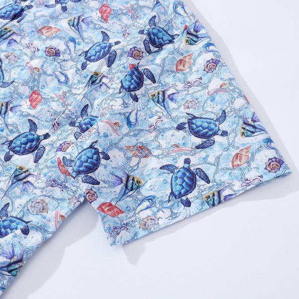 Hawaiian Shirt for Men - Blue Turtle Button-Down Short Sleeve Aloha Shirt - Image 3