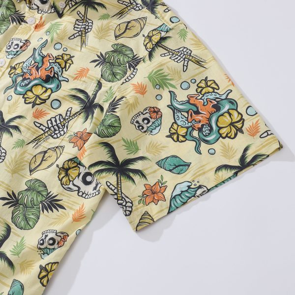 Hawaiian Shirt for Men - 1990s Vintage Tropical Skull Print Button-Down Short Sleeve Aloha Shirt for Casual Beach, Travel and Vacation Wear - Image 3