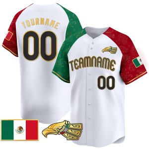 White Alternate Gold - Black Mexico Gold Aztec Pattern Personalized Baseball Jersey