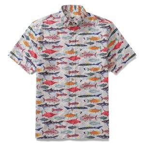 Hawaiian Shirt for Men - Fish Print Button-Down Short Sleeve Aloha Shirt for Casual Beach, Travel and Vacation Wear