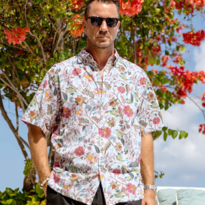 1930s Vintage Hawaiian Shirt for Men - Chintz Spring Colors Print Button-Down Short Sleeve Aloha Shirt for Casual Beach, Travel and Vacation Wear