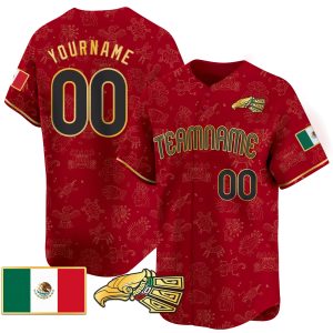 Red Gold - Black Mexico Gold Aztec Pattern Personalized Baseball Jersey