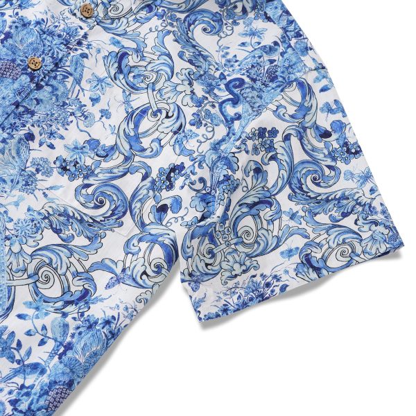 Hawaiian Shirt for Men - Short Sleeve Button-Down Aloha Shirt with Blue Floral Whisper Design - Image 3