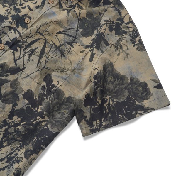 Hawaiian Shirt for Men - Brown Short Sleeve Button-Down Aloha Shirt with Oriental Essence Design - Image 3
