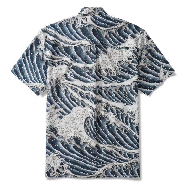 Hawaiian Shirt for Men - Dark Night Surfing Beige Button-Down Short Sleeve Aloha Shirt for Casual Beach, Travel and Vacation Wear - Image 2