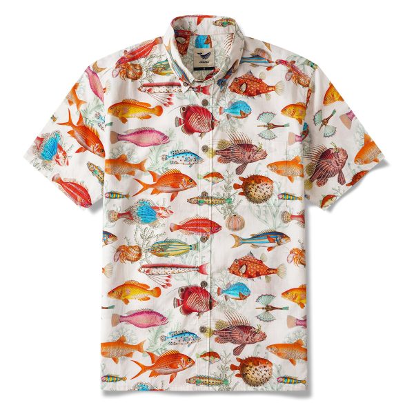 Hawaiian Shirt for Men - Tropical Fish Print Button-Down Short Sleeve Aloha Shirt in Beige for Casual Beach, Travel and Vacation Wear - Image 2