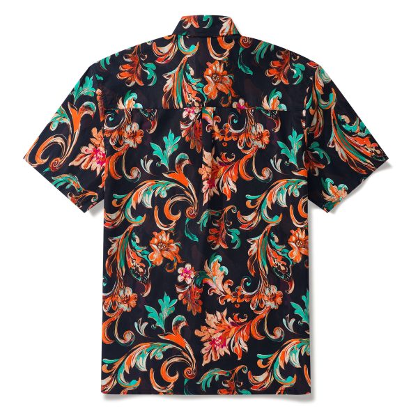 Hawaiian Shirt for Men - Brown Aloha Fiery Blossoms Print Button-Down Short Sleeve Aloha Shirt for Casual Beach, Travel and Vacation Wear - Image 2