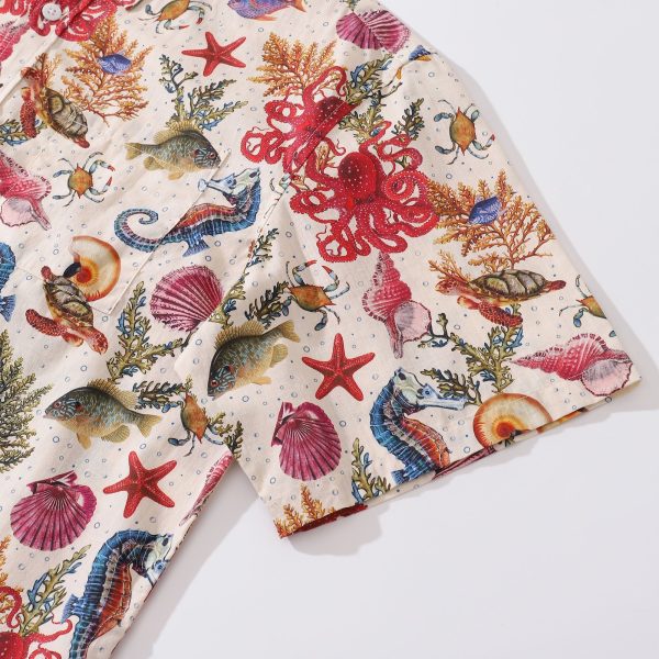 Hawaiian Shirt for Men with Marine Life Print - Seahorse and Octopus Design for Casual Beach and Travel Wear - Image 2
