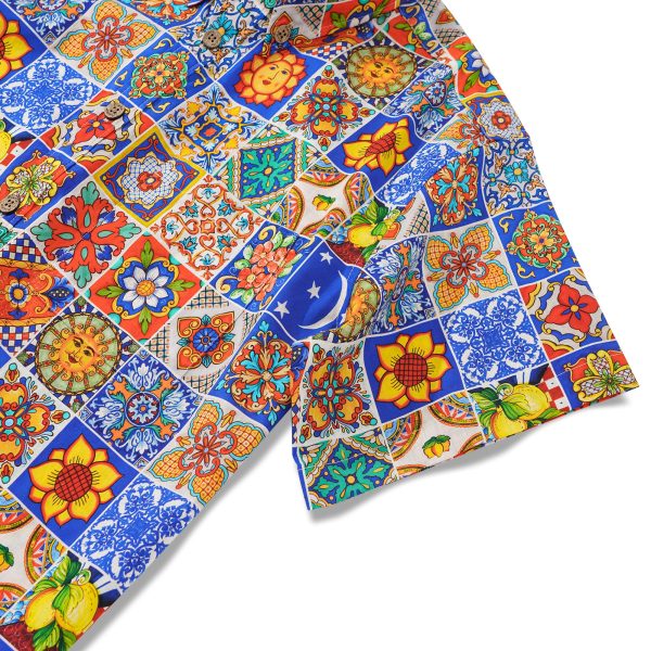 Hawaiian Shirt for Men - Short Sleeve Button-Down Aloha Shirt with Mediterranean Tile Design - Image 3