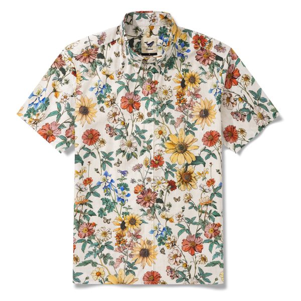 Hawaiian Shirt for Men with Aloha Floral Reverie Print - Beige Short Sleeve Button-Down Shirt for Casual Beach and Travel Wear