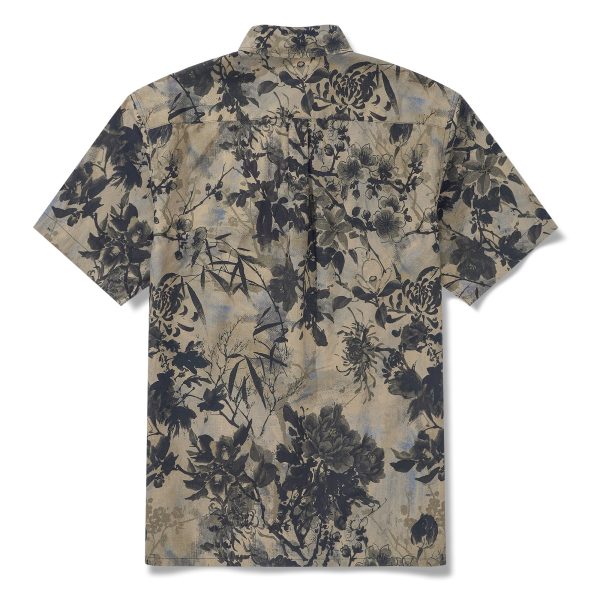 Hawaiian Shirt for Men - Brown Short Sleeve Button-Down Aloha Shirt with Oriental Essence Design - Image 2