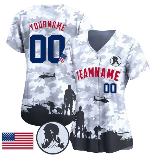 White Grey Red - Royal Camo American Flag Personalized Baseball Jersey - Image 2
