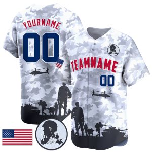 White Grey Red - Royal Camo American Flag Personalized Baseball Jersey