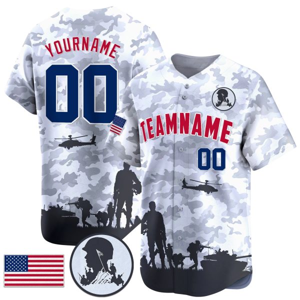 White Grey Red - Royal Camo American Flag Personalized Baseball Jersey