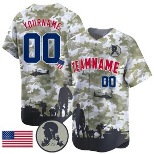 White Olive Green Red - Royal Camo American Flag Personalized Baseball Jersey