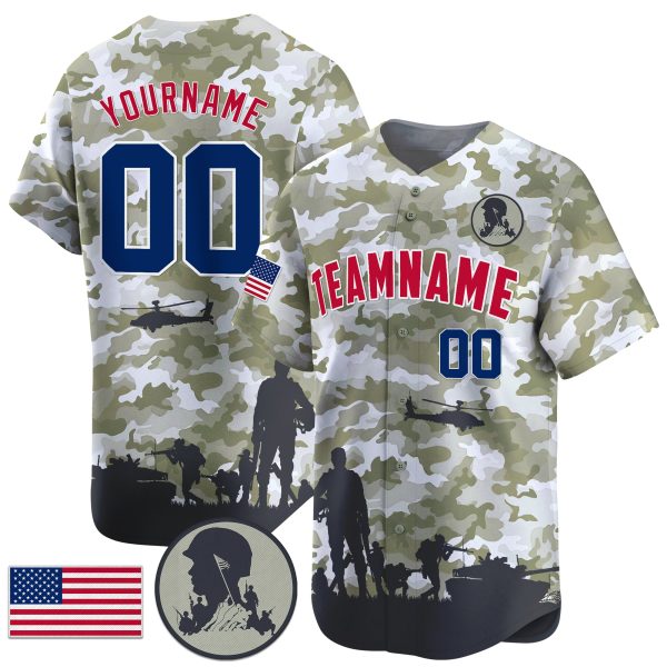 White Olive Green Red - Royal Camo American Flag Personalized Baseball Jersey