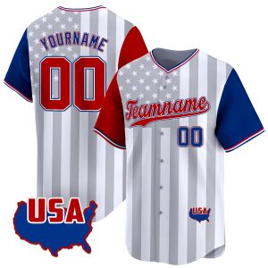 Royal Red Red - Royal Star & Stripes Pattern Color Sleeves Personalized Baseball Jersey