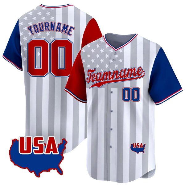 Royal Red Red - Royal Star & Stripes Pattern Color Sleeves Personalized Baseball Jersey